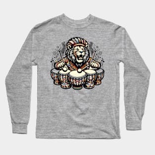 Lion Playing Drums Long Sleeve T-Shirt